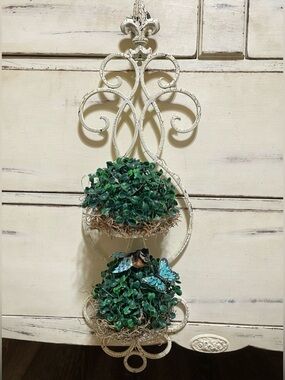 Shabby Chic White Metal Wall Sconce with Glass Vase & Floral Accents